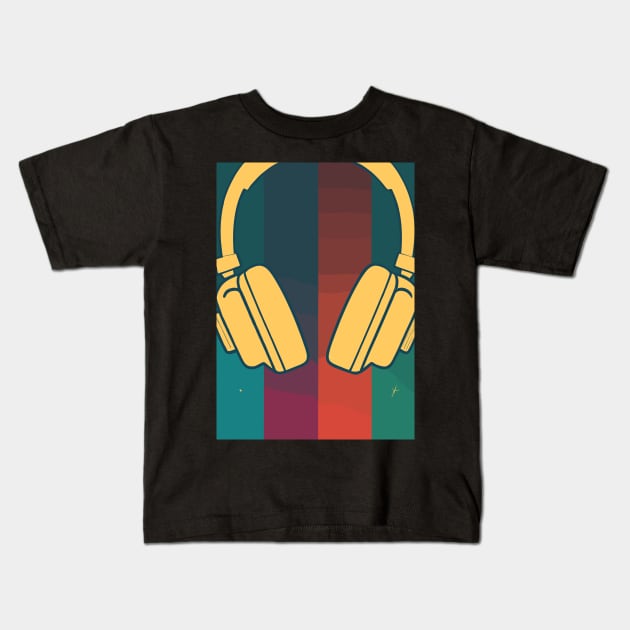 Retro Music DJ Headphones Kids T-Shirt by maxcode